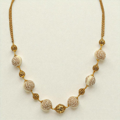 Gold Filigree & Carved Floral Bead Chain