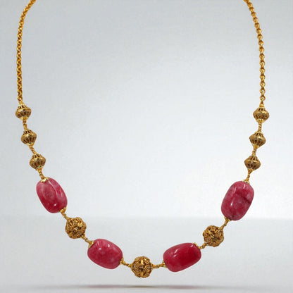 Gold Filigree & Pink Stone Bead Necklace
