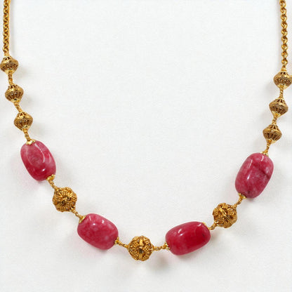 Gold Filigree & Pink Stone Bead Necklace