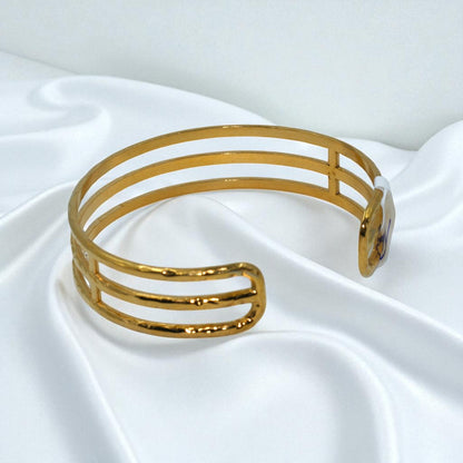Triple-Band Open Gold Cuff Bracelet
